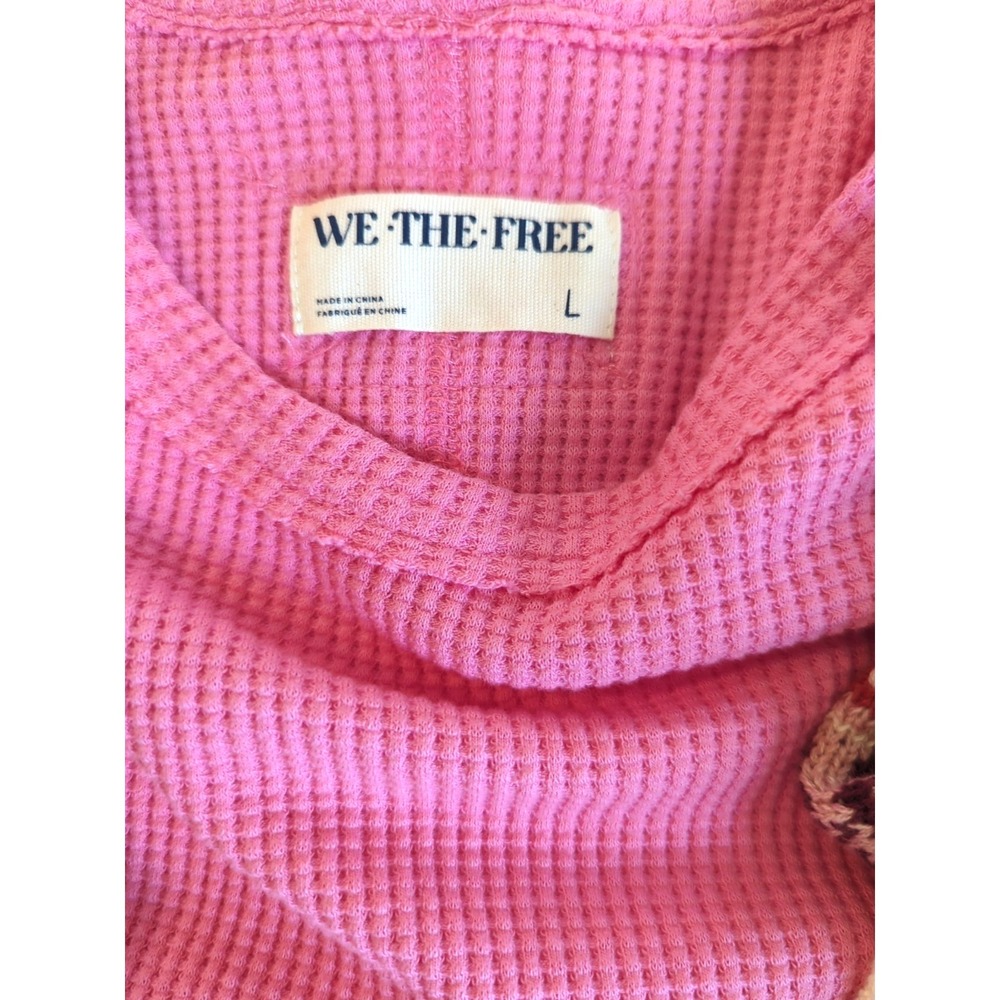 New Free People We The Free All In Cuff Top L Pink Waffle Thermal Boho Laid Back - Picture 3 of 8